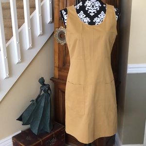 Made in Italy Classic Sheath Dress with front pockets in a Camel Brushed Cotton.